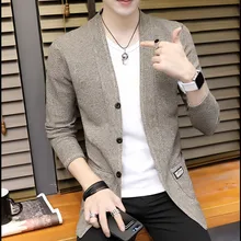 Мужской свитер, верхняя одежда, тонкий, новинка, осенний, тонкий, сплошной цвет, v-образный вырез, мужской кардиган, красивый, длинный рукав, свитер, модный, OK211