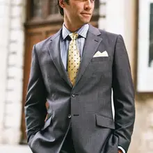 Новинка стиль Нотч Два Пуговицы Серый Жених Смокинги для женихов Жених Костюмы(куртка+ брюки+ галстук