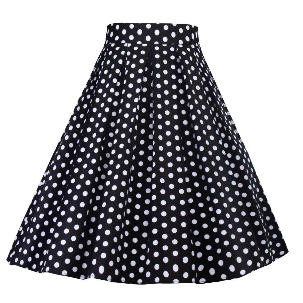 Polka Dot Printed Summer Women Pleated Skirts High Waist Black Pin Up ...