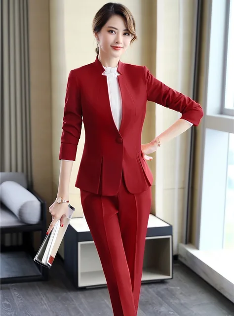 Fashion Red Formal Professional Business Suits Blazers Jackets And ...