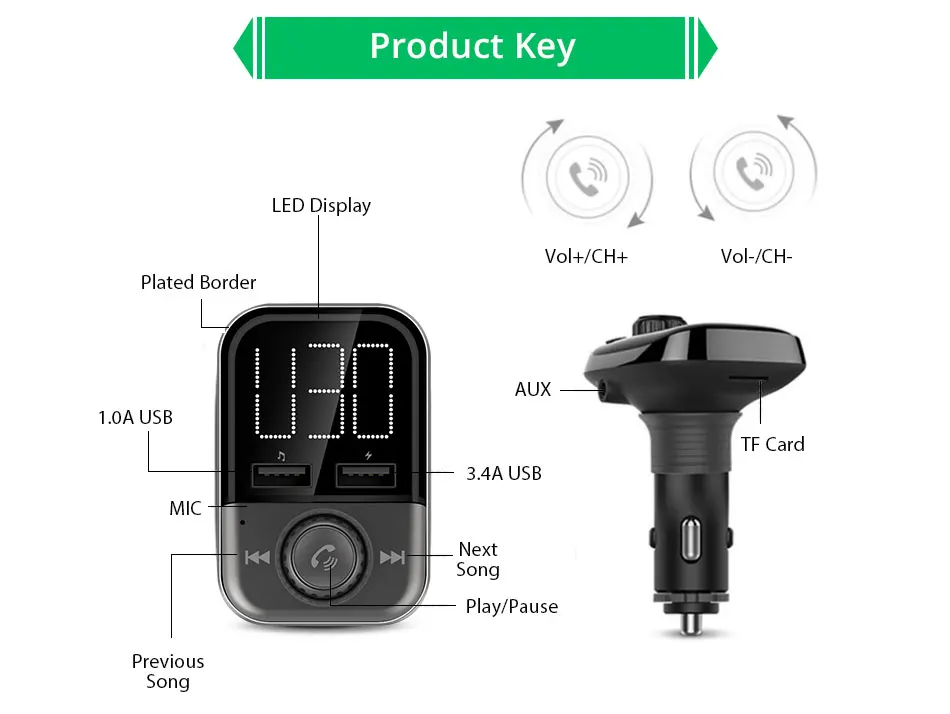 VANJEW BT72 автомобильный Bluetooth fm-передатчик радио адаптер Модулятор MP3-плеер передатчики ручной работы USB TF карта 2 USB зарядное устройство