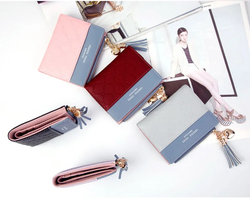Women Wallet Female Short Paragraph Coin Purse Color Wallet Women Small Fold Wallets Tassel Zipper Button Bag Credit Card Holder (22)