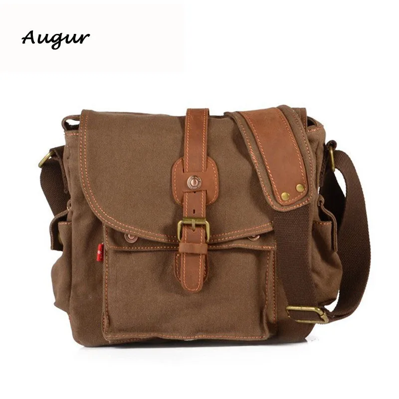 Buy Men's Single Shoulder Bag Vintage Crazy Horse Leather Canvas Shoulder Bag