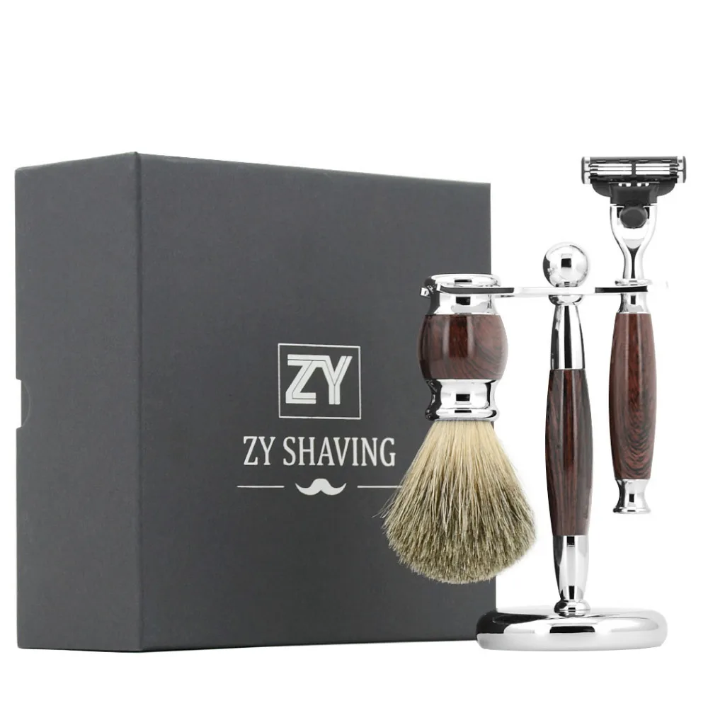 

GrandSlam Men Shaving Razor Gift Kit 3 Layers Blade Razor Pure Badger Hair Shaving Brush Shaver Holder Stand Husband Gift