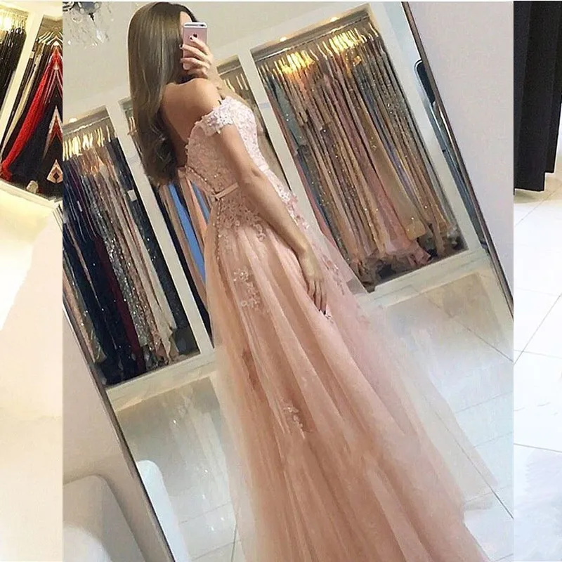 Robe De Soiree элегантные платья для выпускного вечера с открытыми плечами кружевные вечерние платья из тюля с аппликацией вечерние платья большие размеры длинное платье