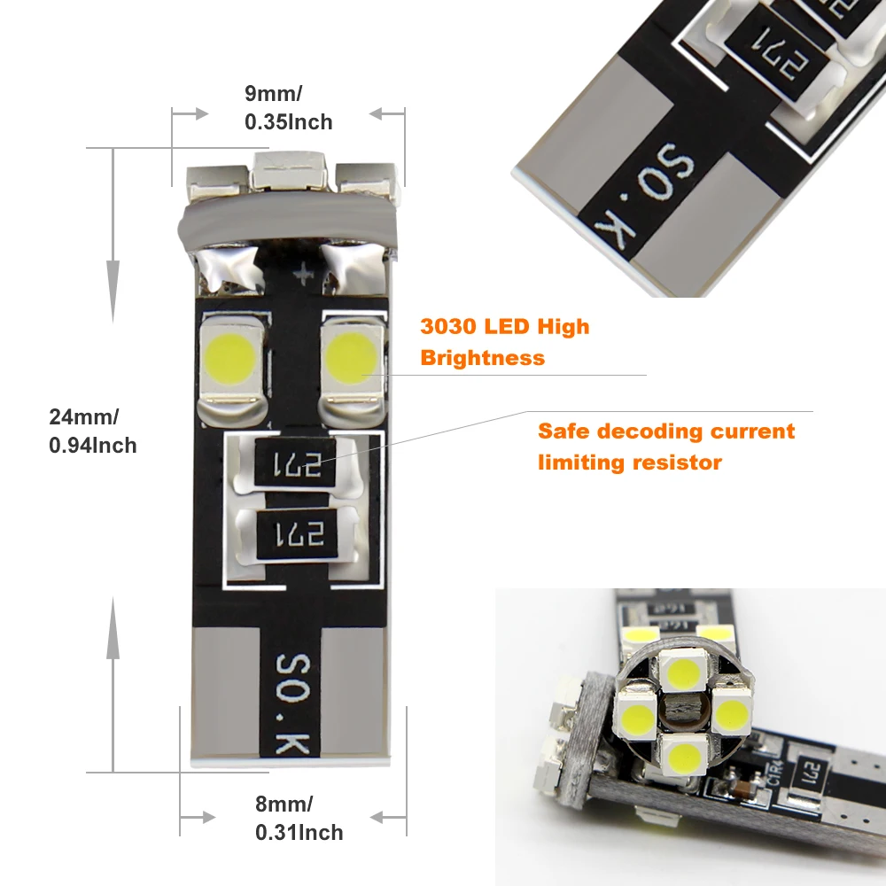 10 шт. T10 светодиодный Canbus 8 SMD 3528 Светодиодный 194 168 W5W лампы белые лампы авто Интерьер инструмент купол багажник номерного знака