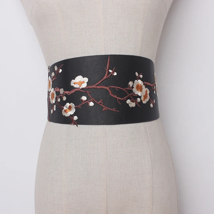 Для женщин взлетно-посадочной полосы моды старинные цветок печати Широкие пояса женское платье пальто Корсеты пояс с пряжкой украшения