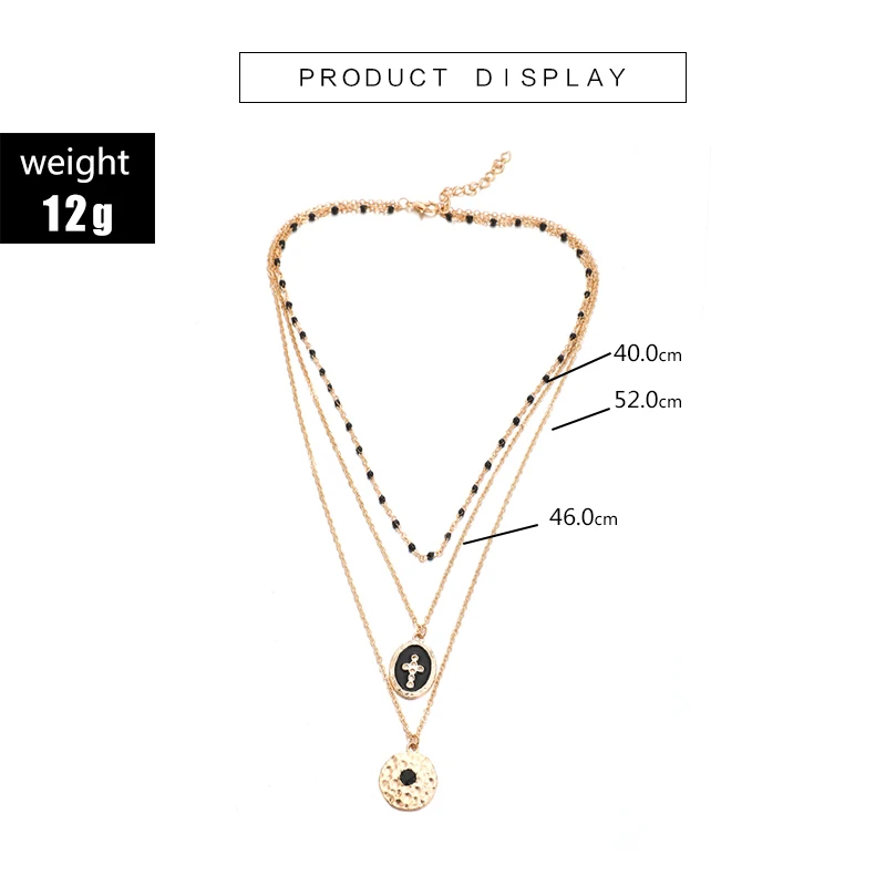 Tocona Multi-layer Retro Cross Pendant Necklace for Women Black Beaded Gold Chain Choker Geometric Bohemian Jewelry B25105 - Image 2