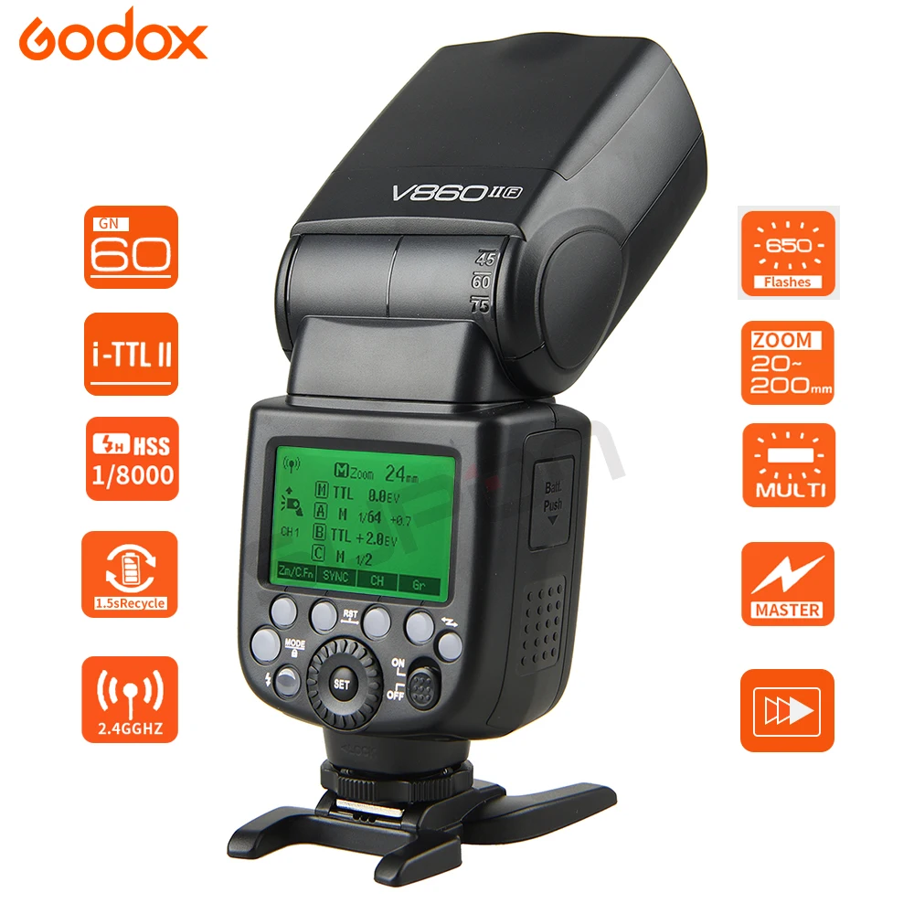  Godox Flash Speedlite V860IIF V860II-F Selfie Light 2.4G 1/8000s 2000mAh Li-on Battery Camera Flash