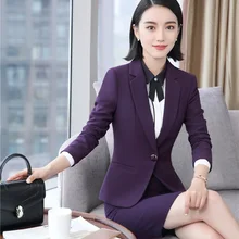 Формальный Фиолетовый Блейзер женские деловые костюмы с юбкой и курткой наборы Элегантная Женская рабочая одежда