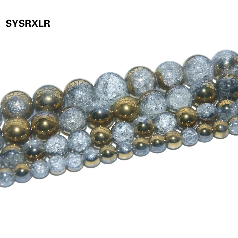 

Free Shipping Plated Golden White Snow Cracked Crystal Natural Stone Beads For Jewelry Making Charm DIY Bracelet 6/8/10/12 MM