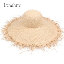 Козырек солнцезащитной кепки с широкими полями для женщин Летнее пляжный отдых дамы соломенные из пальмового волокна шляпа бахрома Модные женские пляжные шапки Gorra Hombre
