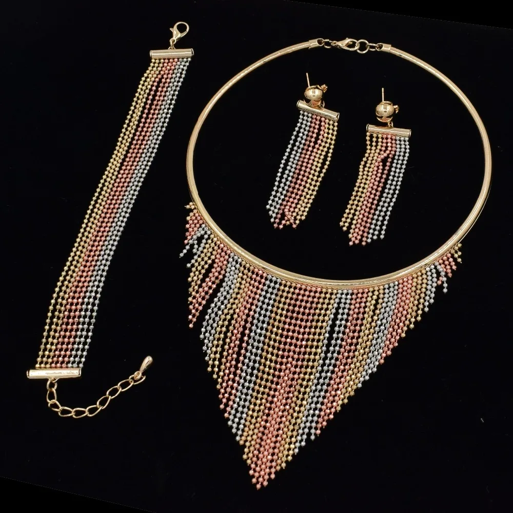 ULEX Fashion Gold 3Color Jewelry Sets For Women Pendant Party Wedding