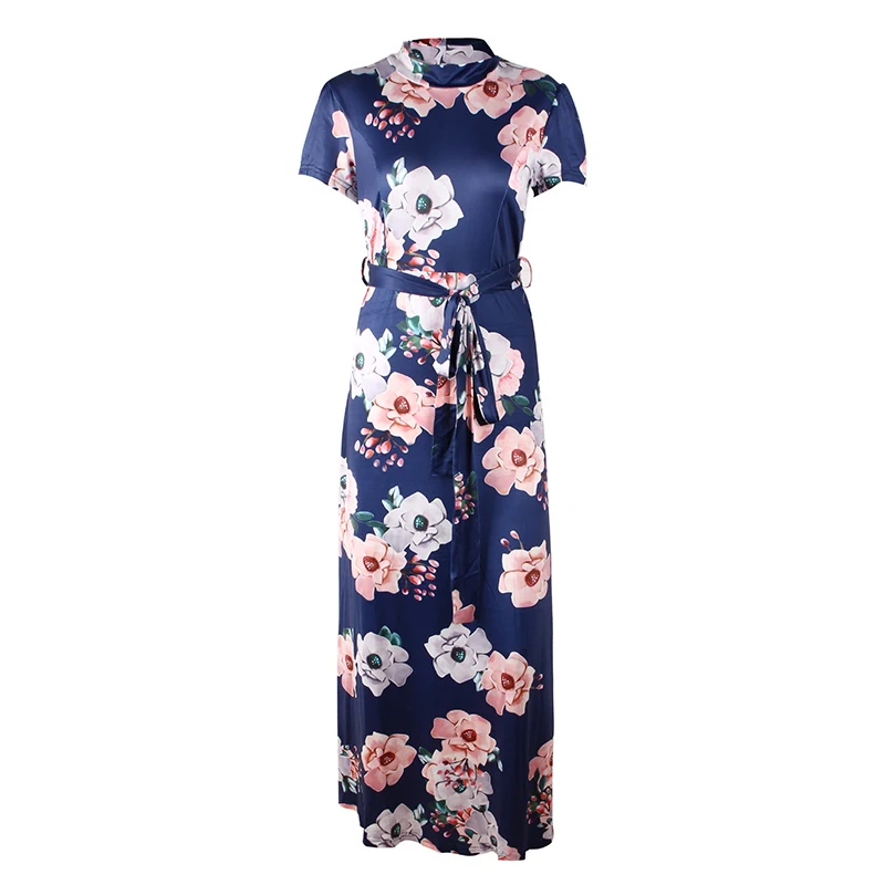 BBYES Autumn Fashion Floral Print Belt Stand Collar Short Sleeve Long Dress Vintage Maxi Dress
Casual Party Dresses Vestidos