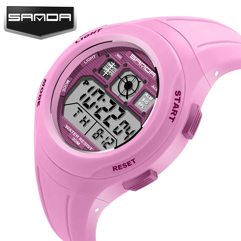 SANDA детские часы милые детские часы спортивные Мультяшные часы для девочек и мальчиков резиновые детские цифровые светодиодный наручные часы Reloj - Цвет: Pink