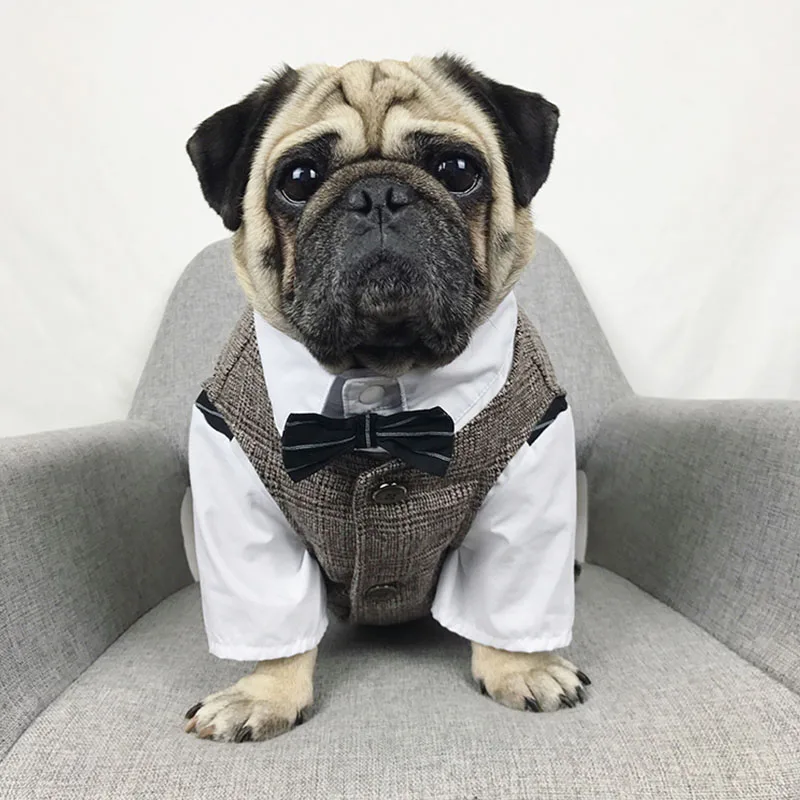 Модная одежда для собак, для маленьких и средних собак, Джентльменский жилет, рубашка, костюм мопса, одежда для французского бульдога, костюм для свадебной вечеринки