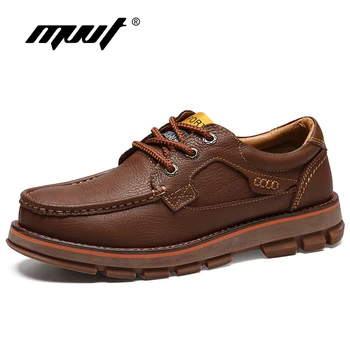

MVVT Genuine Leather Men Boots Safety Shoes Work Tooling Boots Quality Winter Boots Wear-Resisting Rubber Ankle Boot Men Shoes