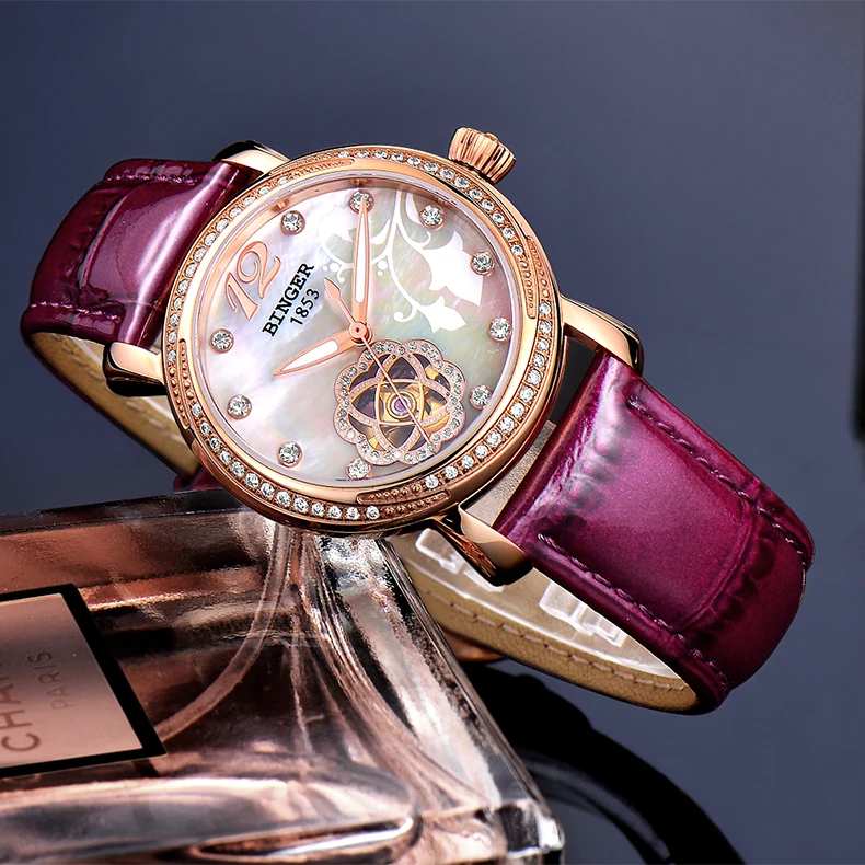 Japan MIYOTA Automatic Watches BINGER Brand Women Mechanical Watch Female Form Queen Series Rose Gold Waterproof Diamond