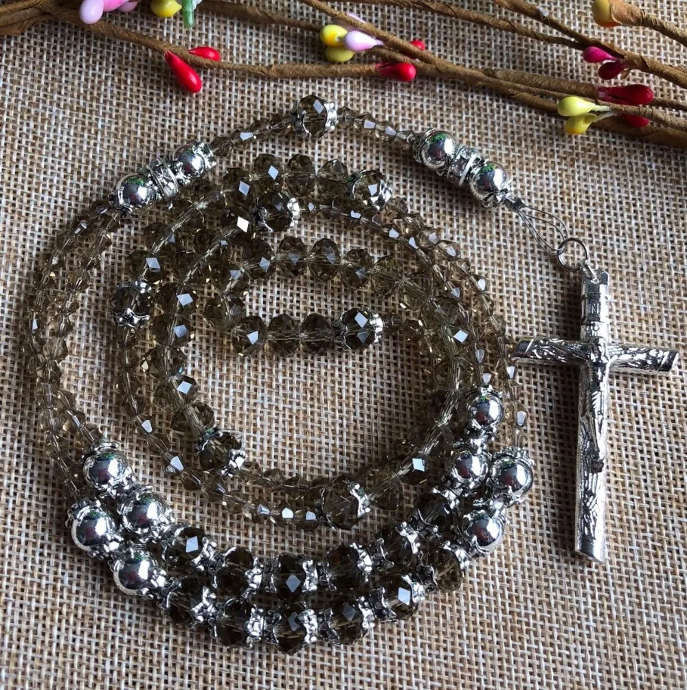 Необычные 8 мм серебряные хрустальные четки ожерелье со стразами, диско шар четки, стекло ремесло