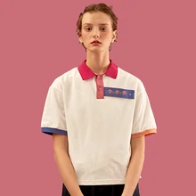 Новинка года; Летняя женская белая футболка с короткими рукавами и отложным воротником; модная дизайнерская футболка с вышивкой для девочек; Топ