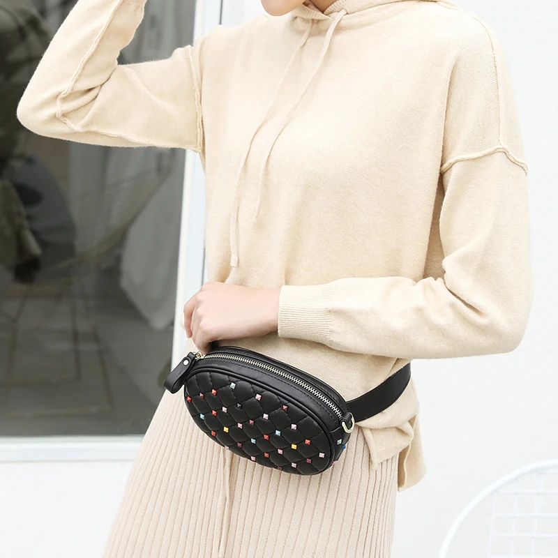 

Vvmi genuine leather waist bag women shoulder crossbody Bags sheepskin chest bag pack zipper women messenger chain bags