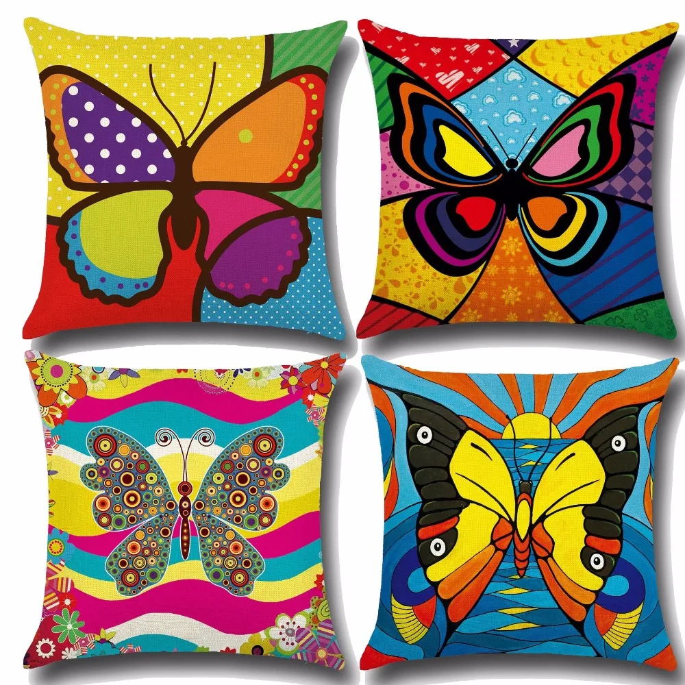 CAMMITEVER Colorful Magical Butterfly Geometric Pillowcase Cotton Linen Cheap Cushion Covers For Sofa 45x45cm Kids Girls Room CAMMITEVER Colorful Magical Butterfly Geometric Pillowcase Cotton Linen Cheap Cushion Covers For Sofa 45x45cm Kids Girls Room