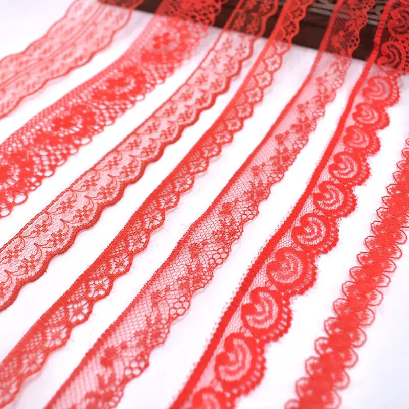 

Wholesale cheap 10yards/Lot red lace ribbon african lace fabric DIY embroidery cotton lace trim wedding Accessories decor dentel