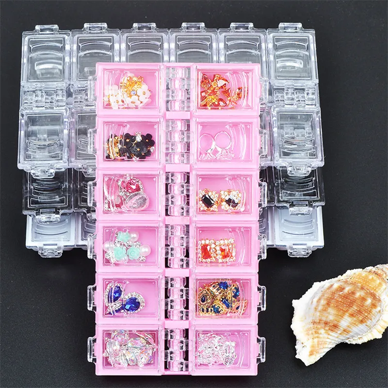 12 Grids Box Container Nail Decoration Pearl Rhinestones Storage Multi