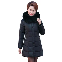 Зимний пуховик для женщин среднего возраста мода плюс размер лисий мех воротник белый утиный пух пальто мать среднего возраста длинное пальто