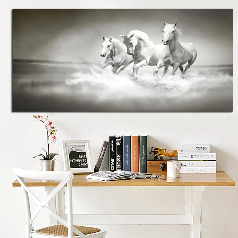 Modern White Horses Running in River Oil Painting HD Print on Canvas Poster Wall Pop Art Picture for Living Room Sofa Cuadros (2)