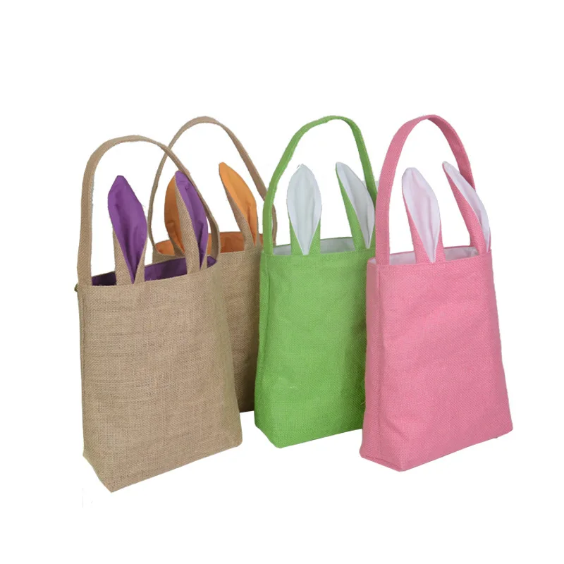 

Cheap Price 1pc Jute Burlap Bags Easter Bunny Ears Basket 40 Styles Tote Bag Easter Bucket For Kids Candy Party Gifts Drop Ship