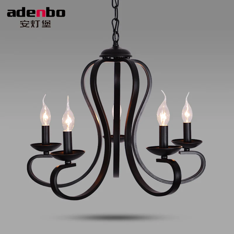 American Style Black Wrought Iron Vintage LED Chandelier Lights