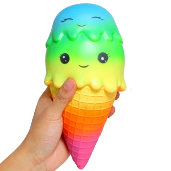 

Cute Jumbo Kawaii mini Rainbow Double Face ice cream Squishy soft slow rising Bread anti anxiety Pendant Scented children toys