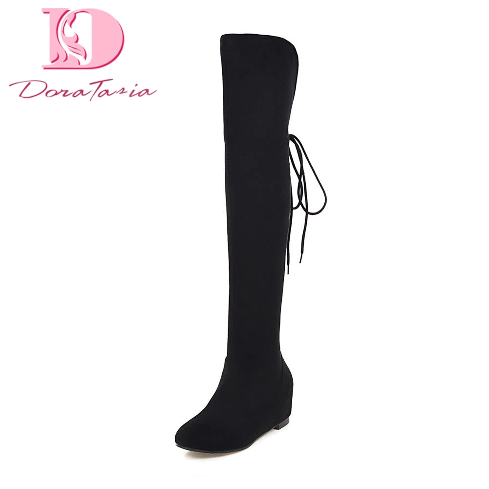 

Doratasia Brand big size 34-43 Hot Sale Increasing Heels Over The Knee Boots Woman Shoes Black Red Boots Female Shoes Woman