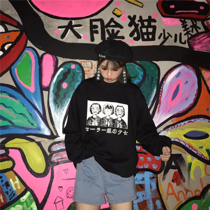  Poleron Mujer 2020 Fashion Womens Sweatshirt Hoodie Korean Ulzzang Harajuku Cartoon Printed Sweatsh