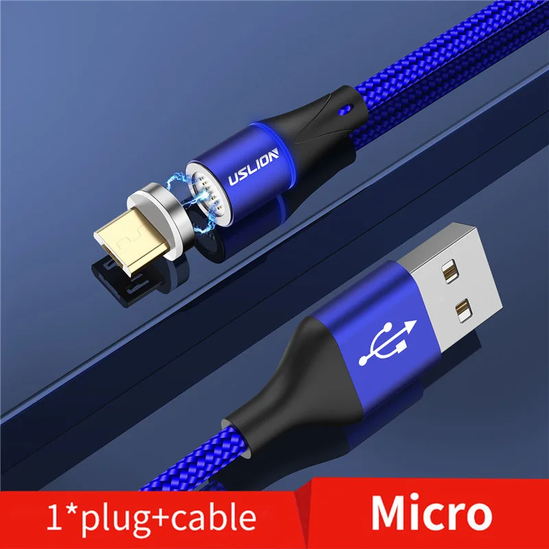 USLION 3A Магнитный usb-кабель type-C, магнитный кабель для телефона, быстрое зарядное устройство, USB Micro type C, зарядный шнур, быстрая зарядка для iPhone XS 7 - Цвет: Blue For Micro