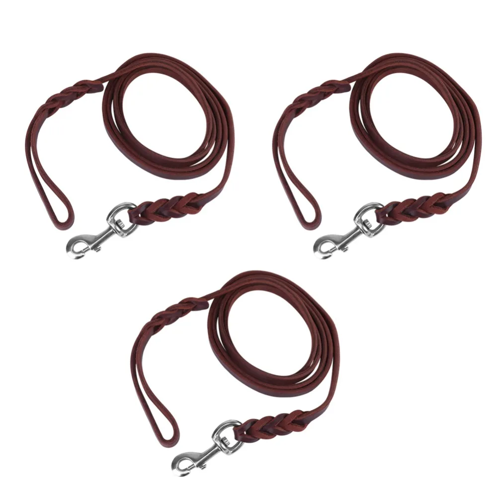 

2.1m/1.6m/1.2m Leather Braided Dog Leash Rope Safe Walking Running Training Pet Dog Collar Lead Protect Control Harness