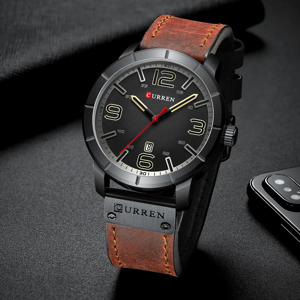 CURREN 8327 Brand Quartz Military Waterproof Wristwatch Date Relogio Masculino Leather Men's Watch