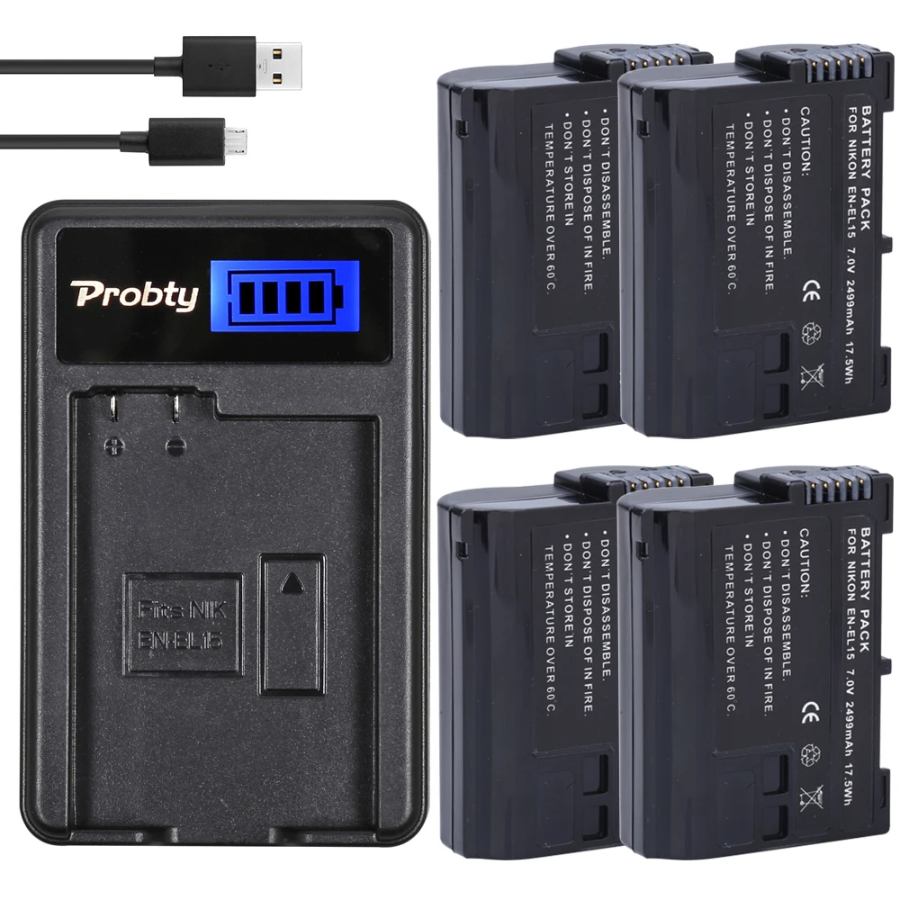 PROBTY 4 шт. EN-EL15 EN EL15 ENEL15 батарея + ЖК-зарядное устройство USB для Nikon D7000 D7100 D800 D800E D600 D610