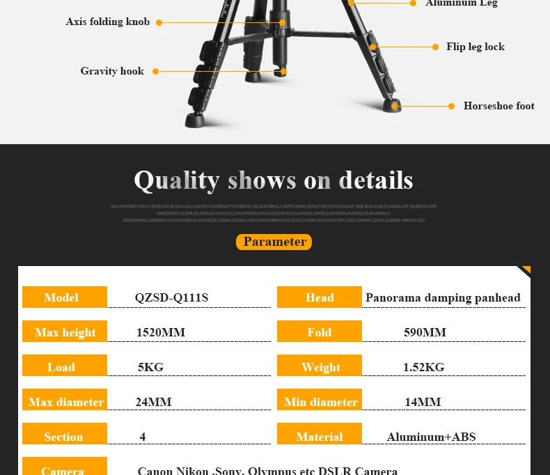 QZSD Q111S Professional Портативный Путешествия алюминиевый Трипод для камеры и гидравлический демпфирования головкой для SLR DSLR цифровой Камера