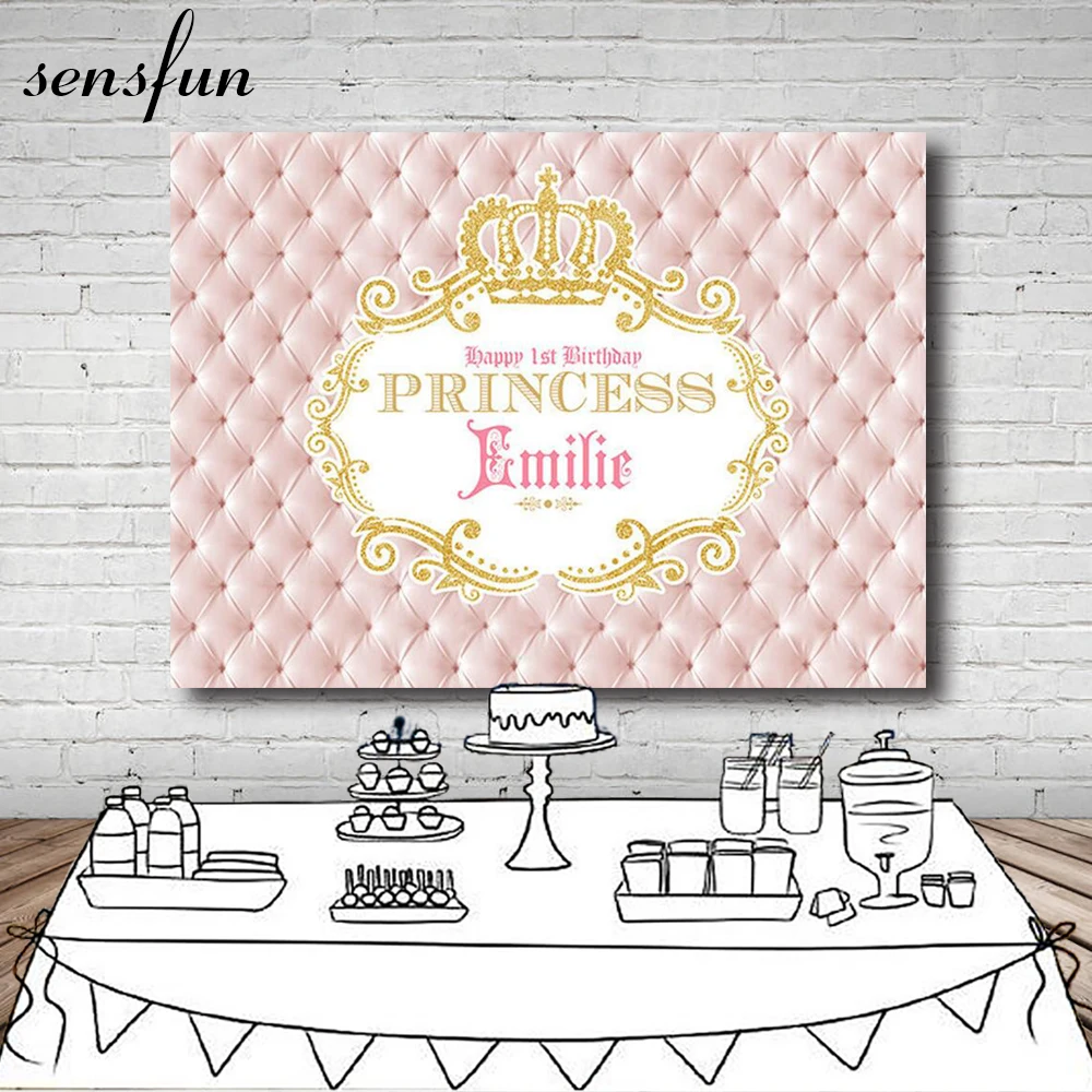

Sensfun Pink Gold Crown Happy Birthday Girls Baby Shower Custom Photography Studio Background Backdrop 7x5ft Vinyl Polyester