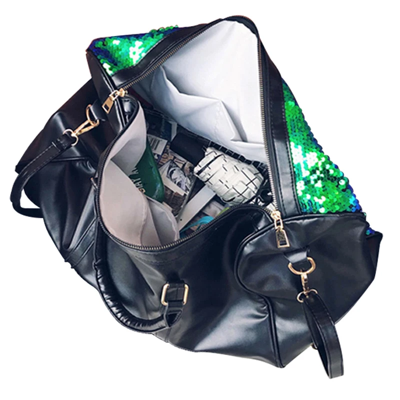 Женская спортивная сумка из искусственной кожи с пайетками, сумка-тоут для спортзала и путешествий, стильная сумка с вышивкой, Сумка с духами для девушек, тренировочная сумка на выходные, вещевой чемодан