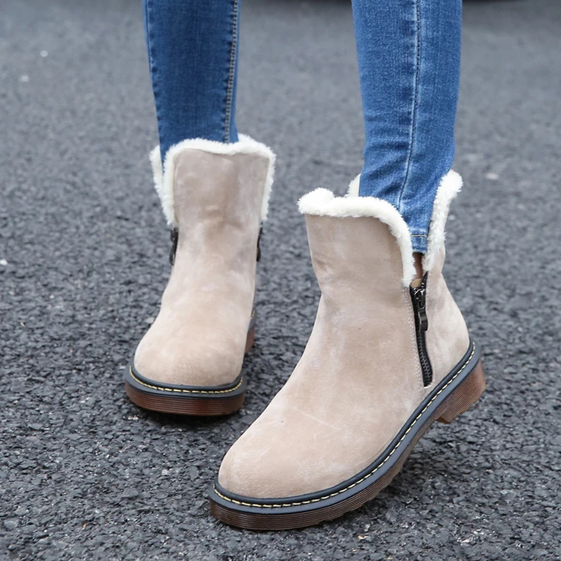

Women ankle boots 2018 new women winter shoes slip-resistant snow boots warm fur leather martin boots big size 34-43