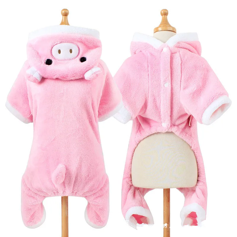 

Warm Dog clothes pink pig Cosplay costume pet dog coats hoodies four feet jumpsuit autumn and winter loaded pet clothing