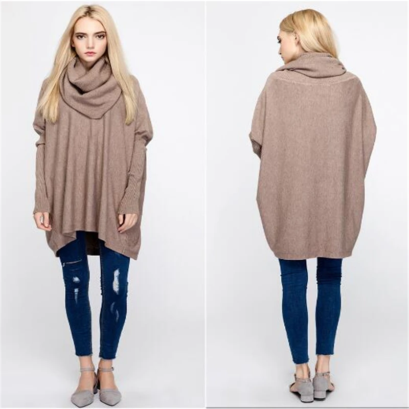 

New Autumn Winter Women Sweaters Knit Pullover Loose High Collar Bat Wweater Sweaters Fashion Loose Knit Pullover Women C810