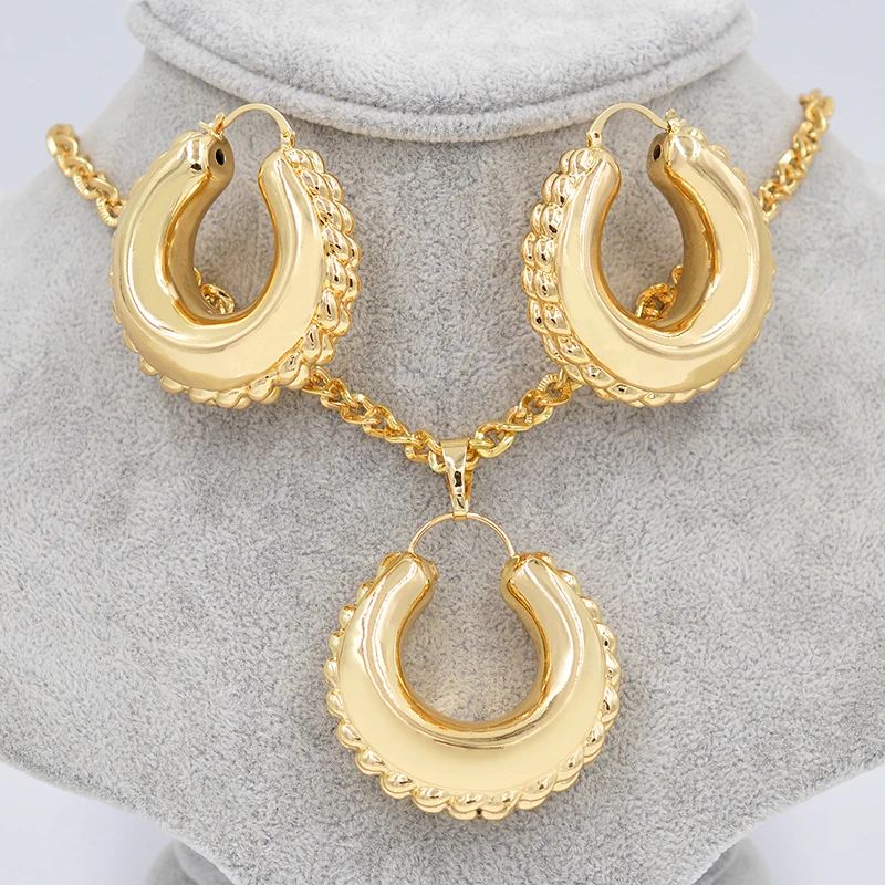 

Sunny Jewelry Statement Jewelry 2019 Big Hoop Jewelry Sets Womens Fashion Earrings Pendant Necklace Copper Flower For Party Gift
