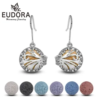 

EUDORA 12mm Tree of life Locket Cage Drop Earring Aromatherapy Hook Earring fit Lava Stone Ball Women Angel Caller Jewelry HR008