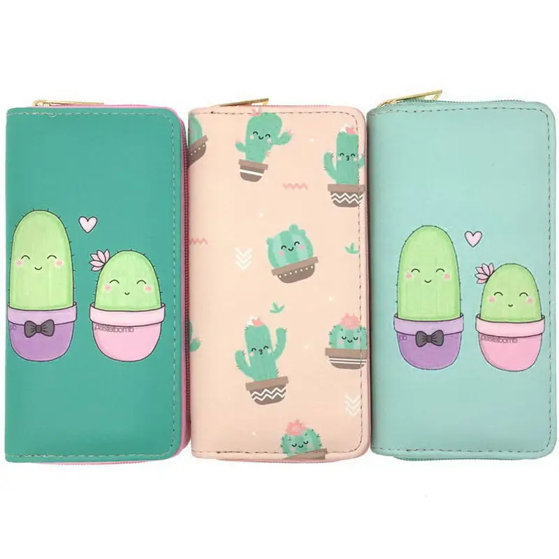 KANDRA Summer Cactus Plant Printing Women Long Wallet Fashion PU Leather Coin Purse Phone Case Ladies Card Holder Clutch Bag