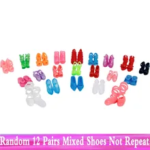 Random 12 Pairs Assorted Fashion Colorful Mixed Style Sandals High Heels Shoes For Barbie Doll Accessories