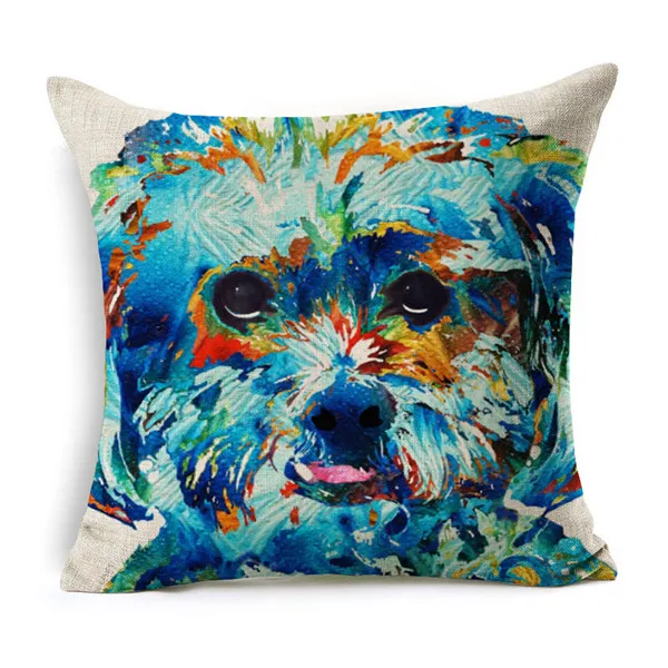 Bull Dog Cushion Cover Square linen Animal Pillow Case Doodle Yorkie Schnauzer Husky decorative cushion cover make up 45x45cm